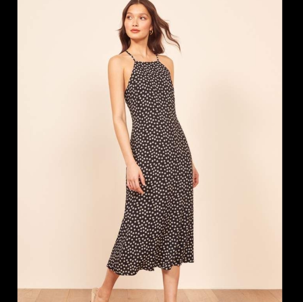 Reformation Black Polka Dot Midi Dress